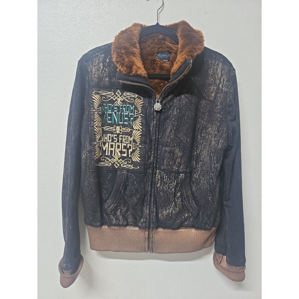 Vintage Custo Barcelona Archive Cyber Y2K Graphic Faux Fur Moto Jacket Coat